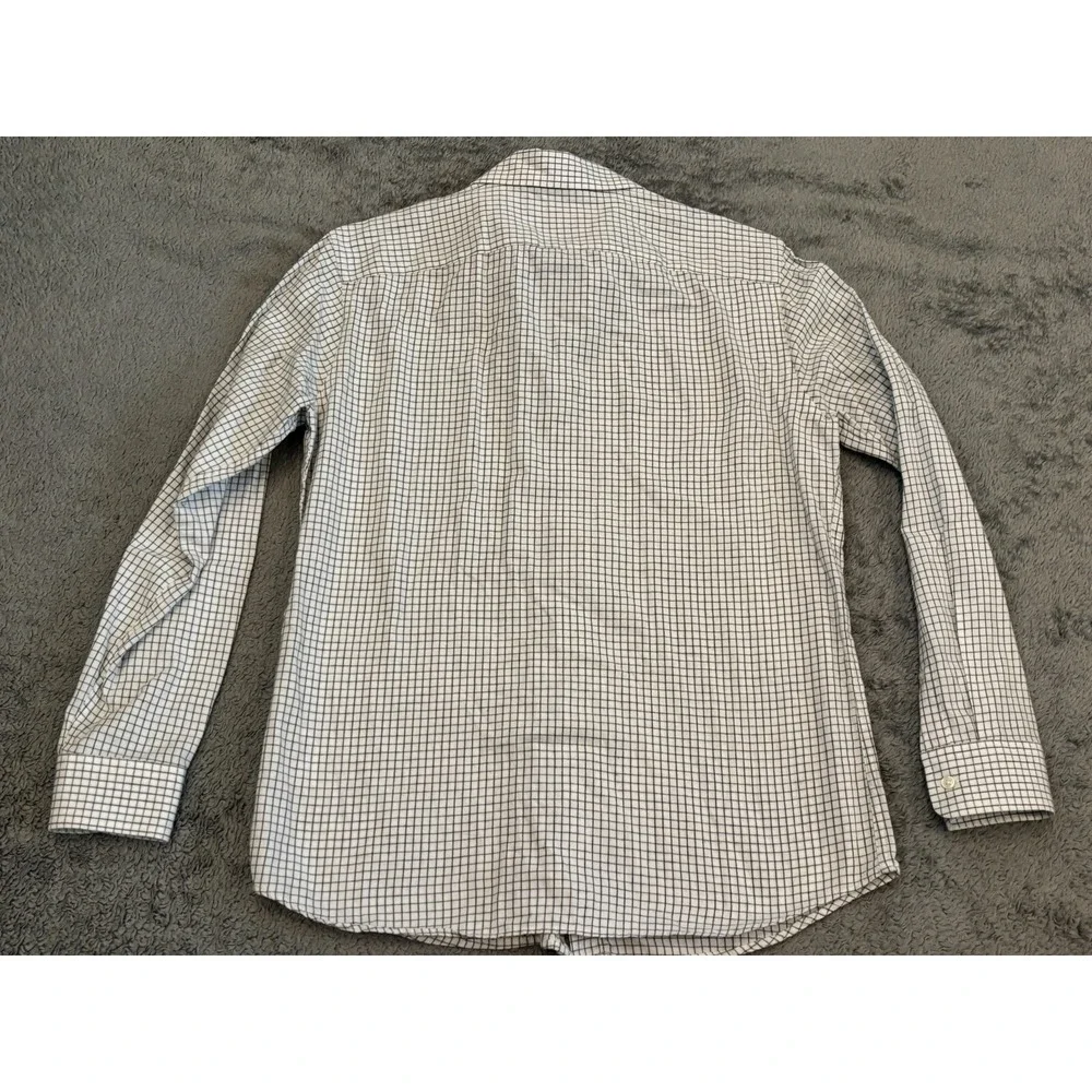 Banana Republic Mens Medium Check Gray Stretch Standard Fit Button Up Shirt